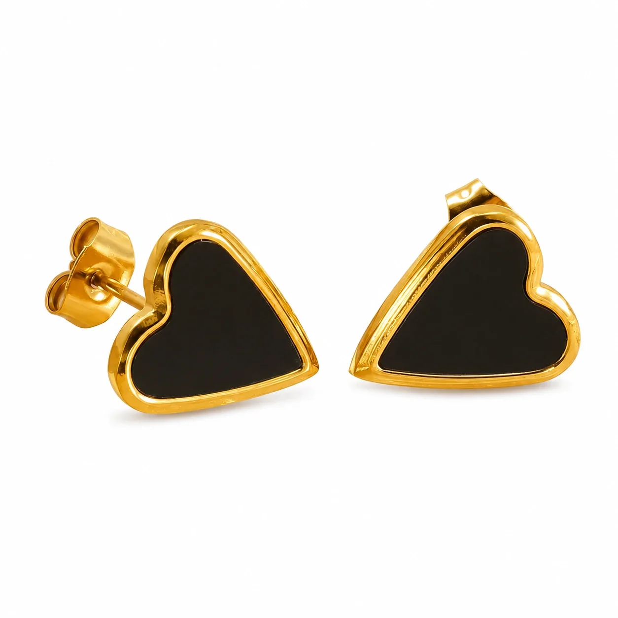 Playful Gold-Plated Stainless Steel Heart Inlay Stud Earrings