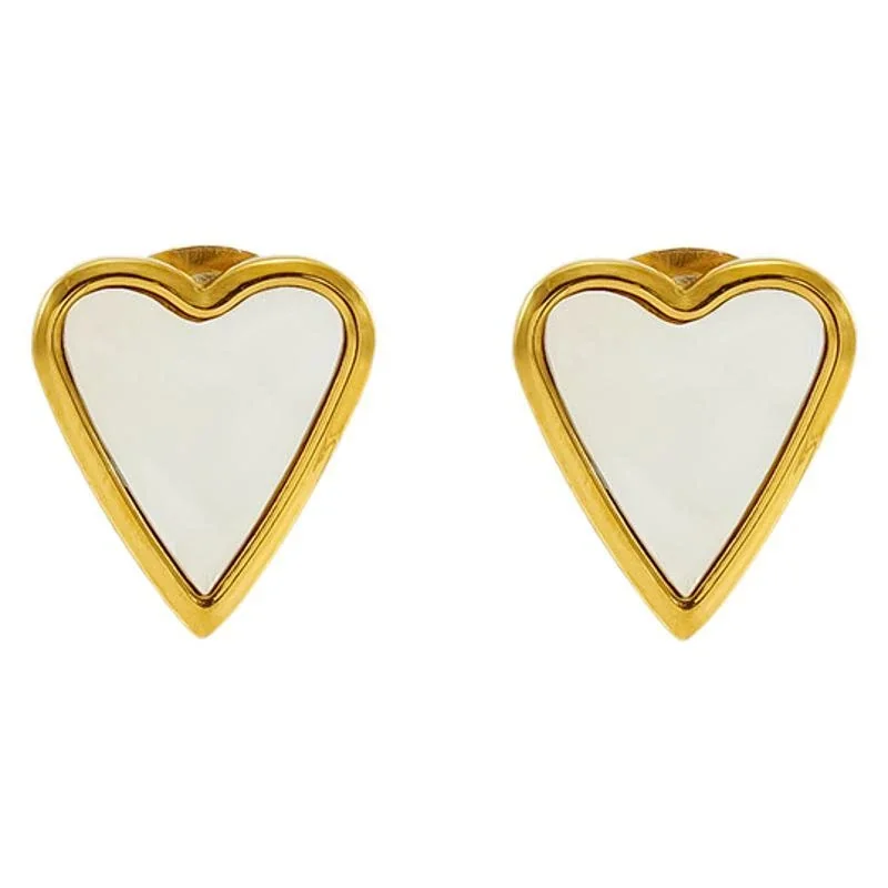 Playful Gold-Plated Stainless Steel Heart Inlay Stud Earrings