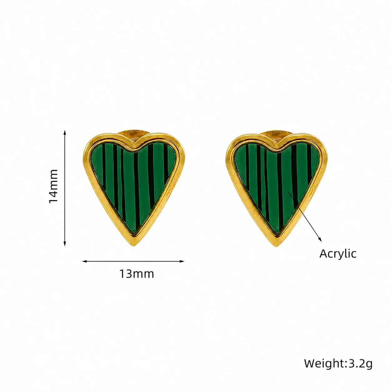 Playful Gold-Plated Stainless Steel Heart Inlay Stud Earrings - Gold Green