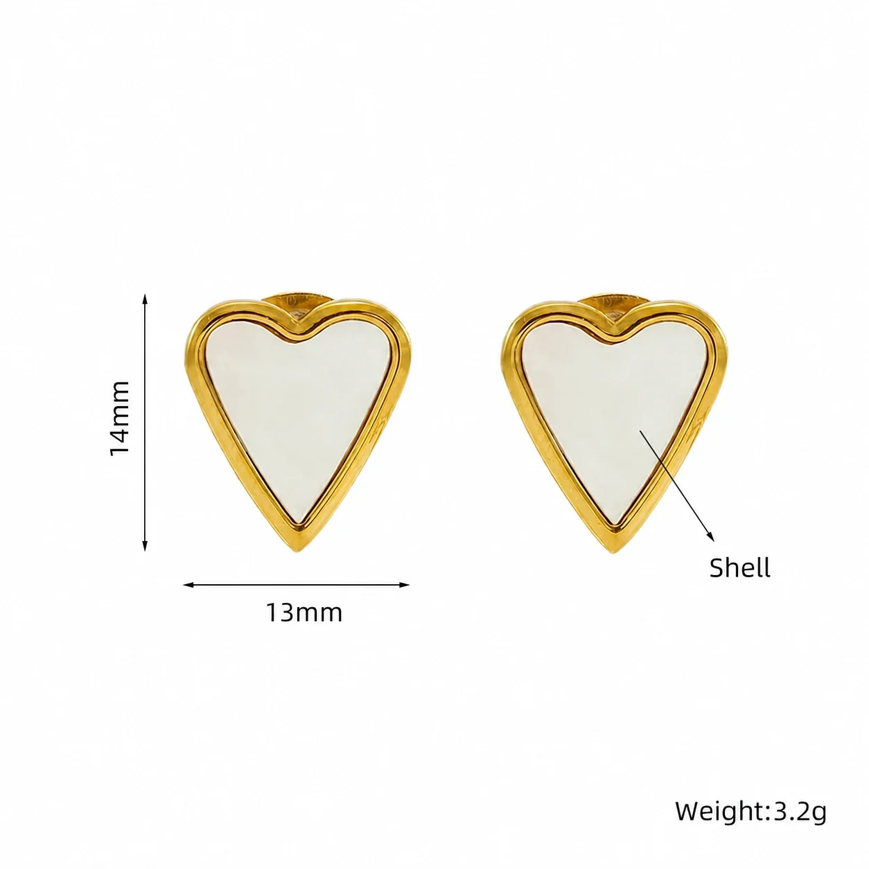 Playful Gold-Plated Stainless Steel Heart Inlay Stud Earrings - Gold White