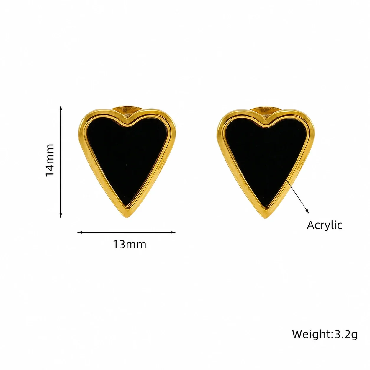 Playful Gold-Plated Stainless Steel Heart Inlay Stud Earrings - Gold Black