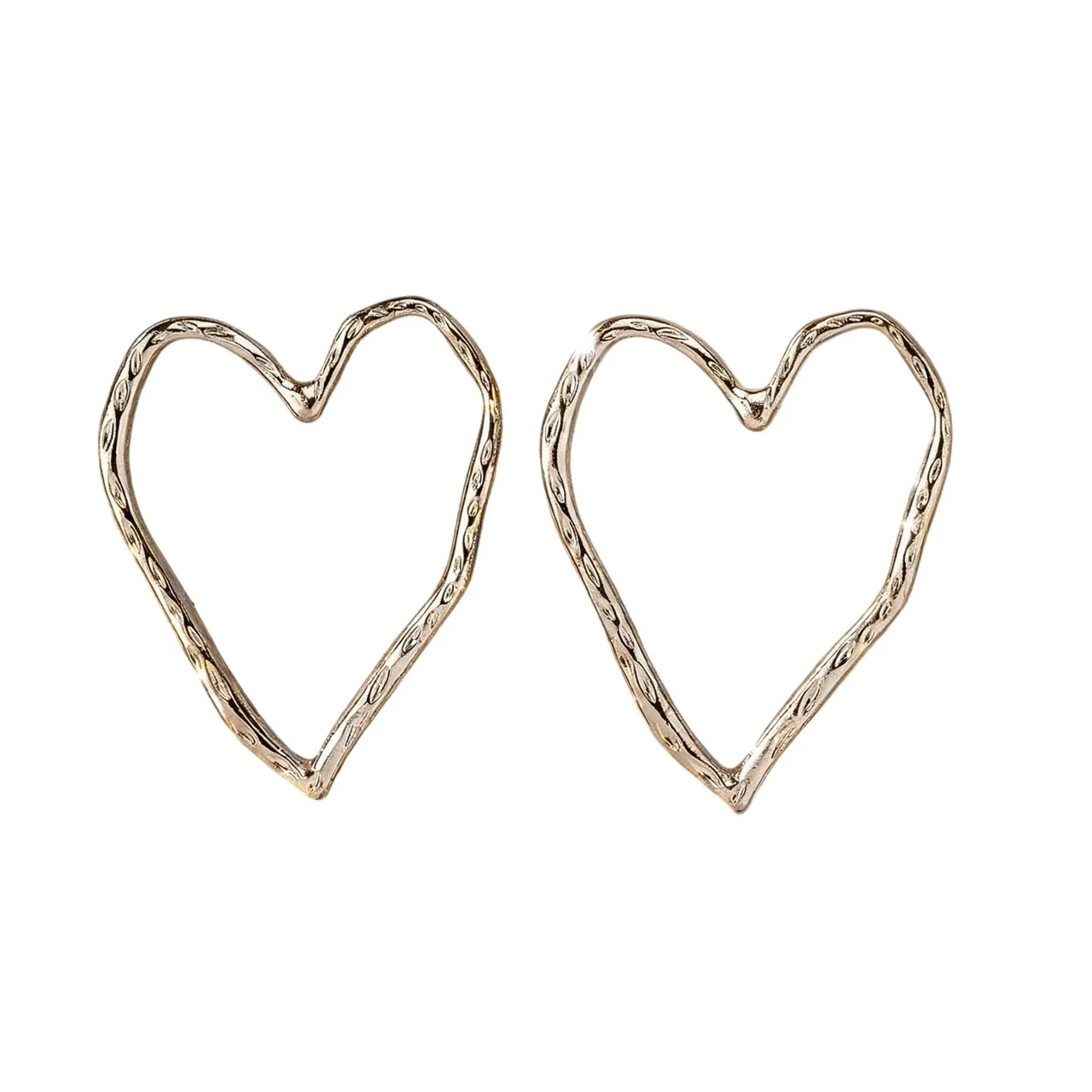 Heart Stud Earrings Open Hammered 316 Stainless Steel PVD
