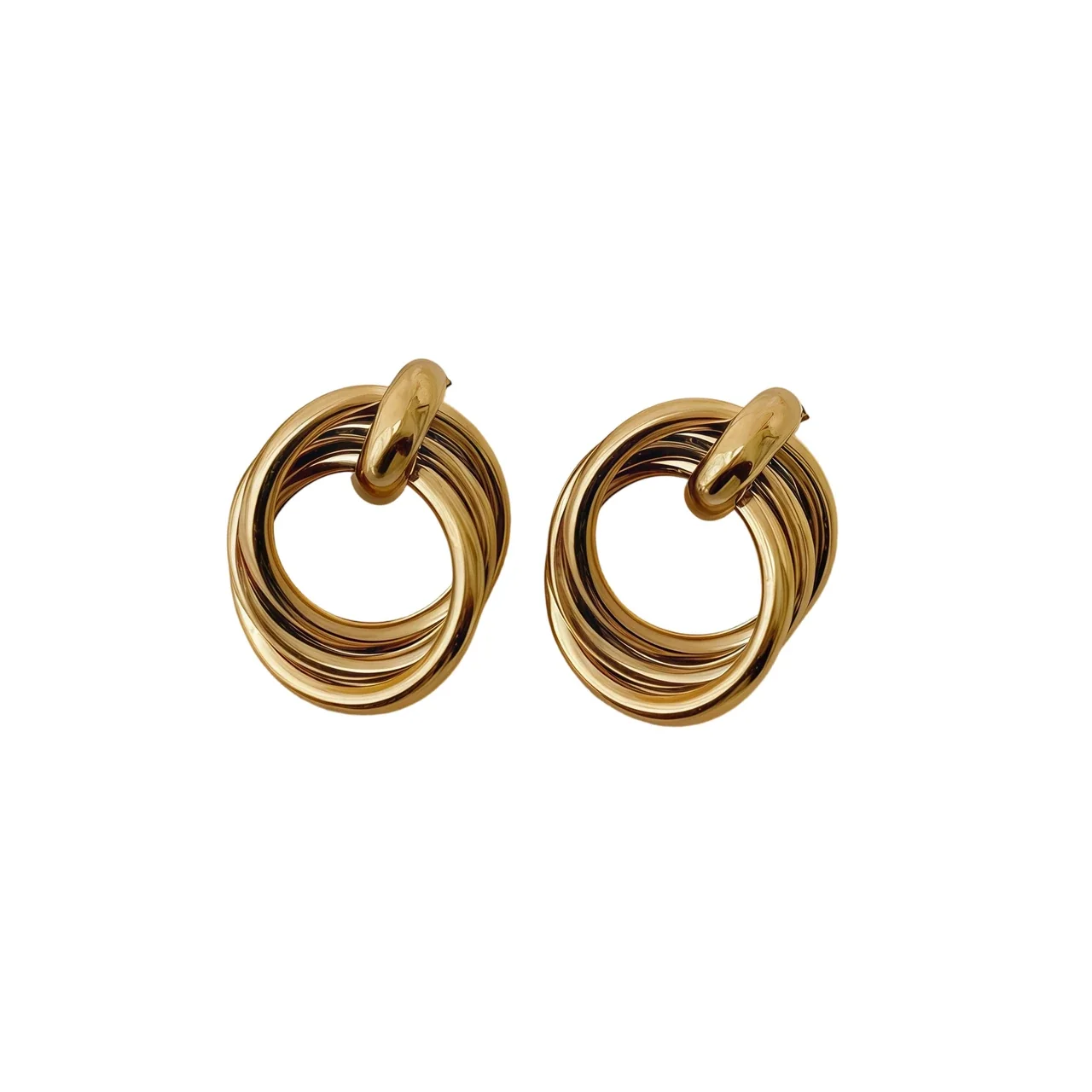 Drop Earrings Interlocking Multi-Hoop 316 Stainless Steel Gold PVD