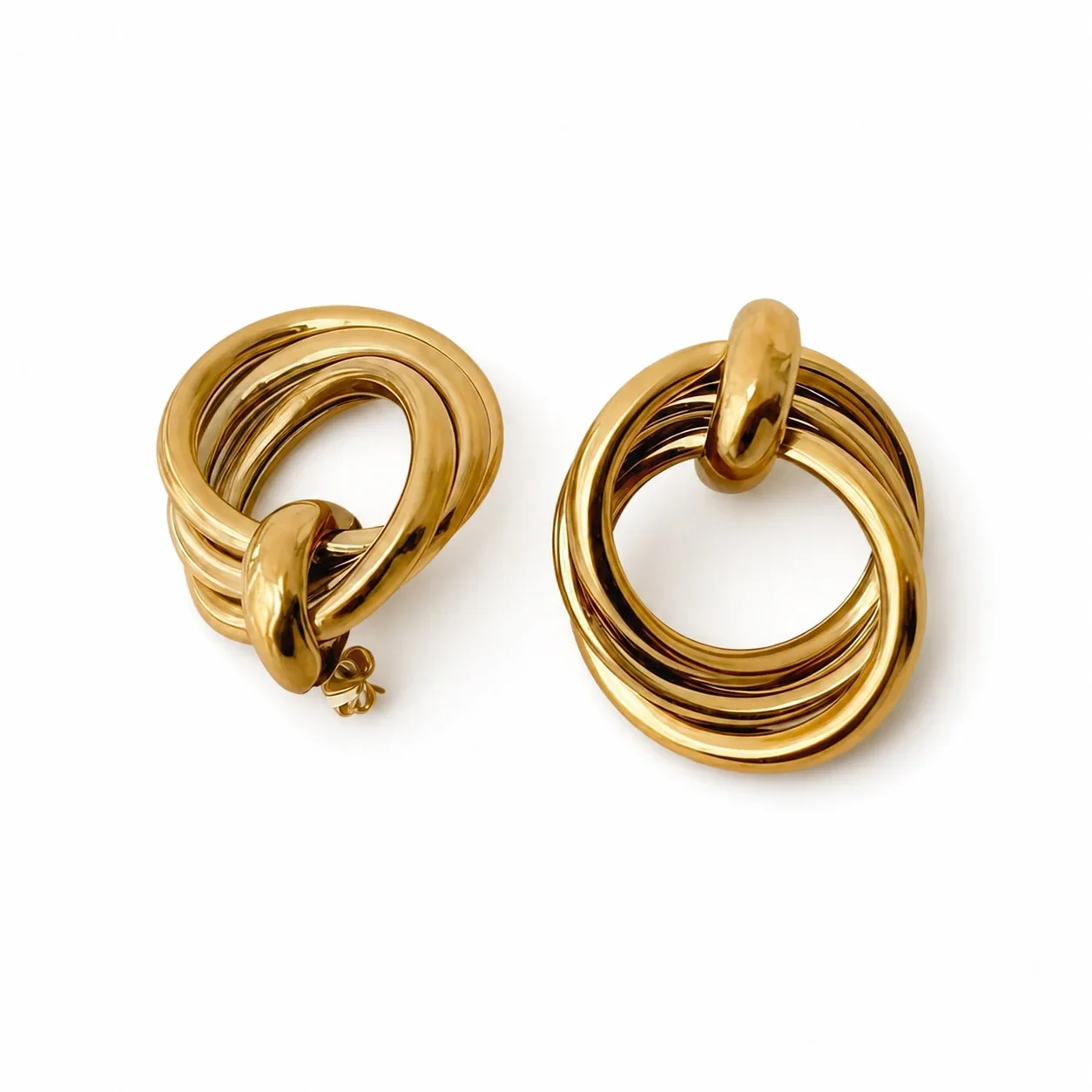 Drop Earrings Interlocking Multi-Hoop 316 Stainless Steel Gold PVD