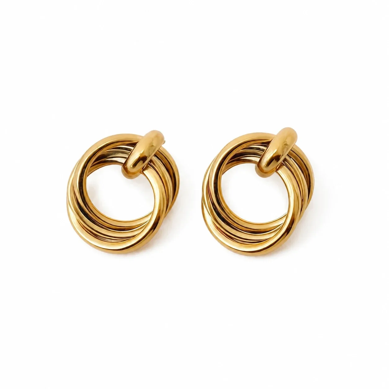 Drop Earrings Interlocking Multi-Hoop 316 Stainless Steel Gold PVD
