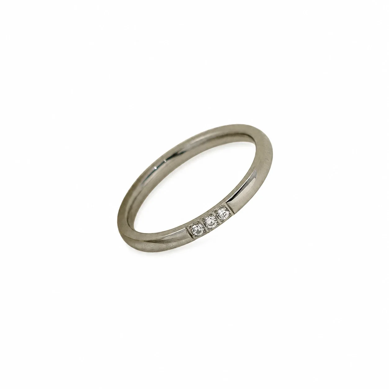 Delicate Silver-Plated 316 Stainless Steel CZ Band Ring