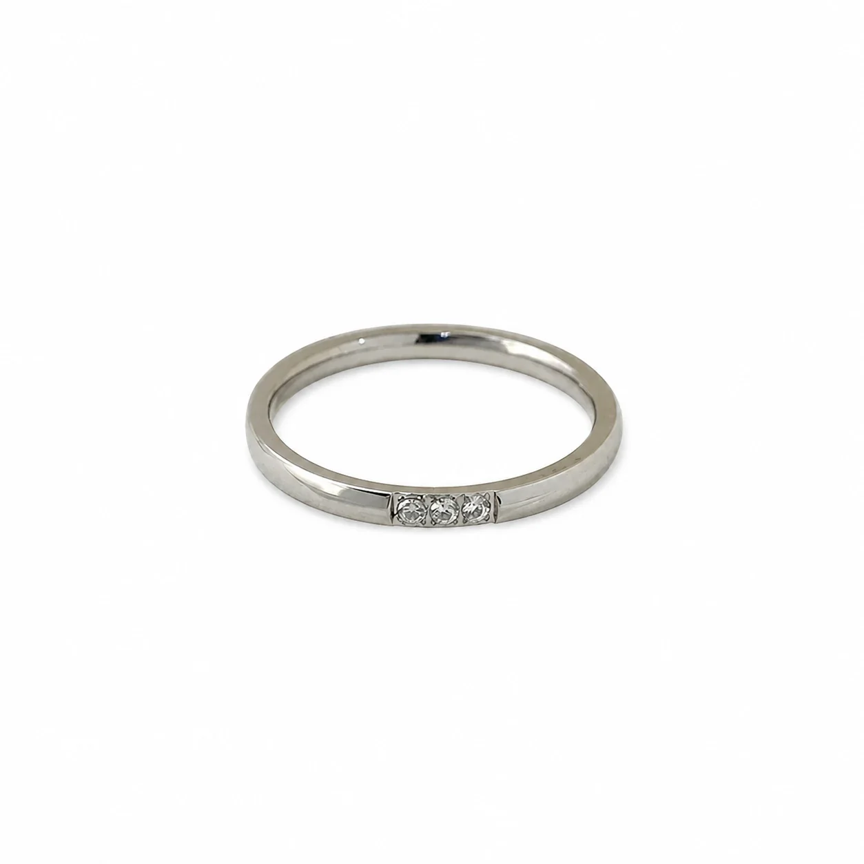 Delicate Silver-Plated 316 Stainless Steel CZ Band Ring