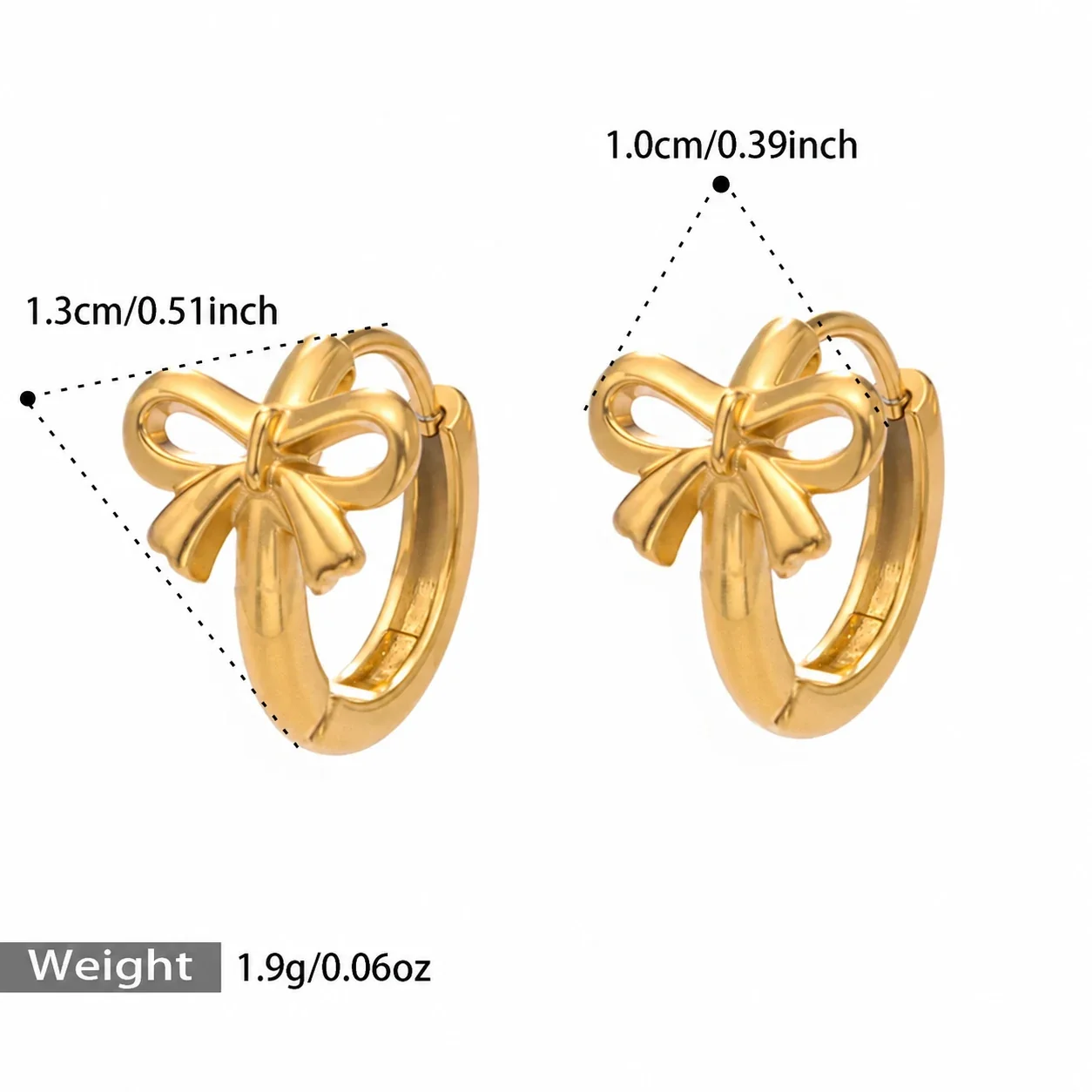 Bow Hoop Earrings, Ribbon Motif, Gold-Plated 316 Stainless Steel - Gold