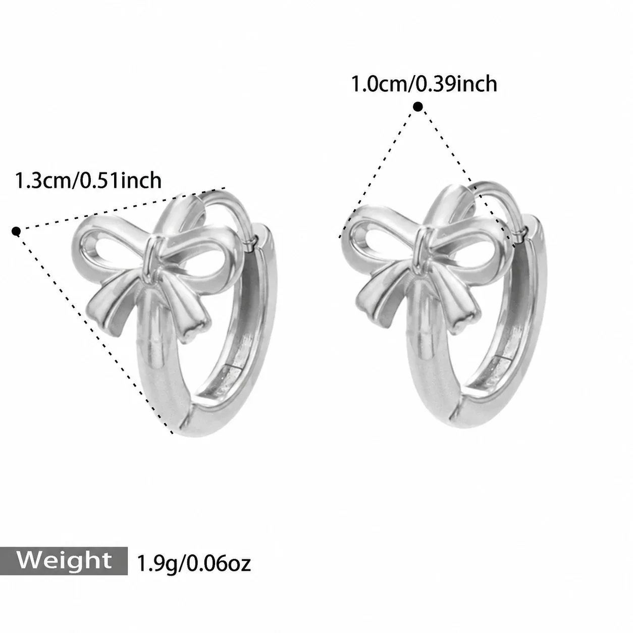 Bow Hoop Earrings, Ribbon Motif, Gold-Plated 316 Stainless Steel - Silver