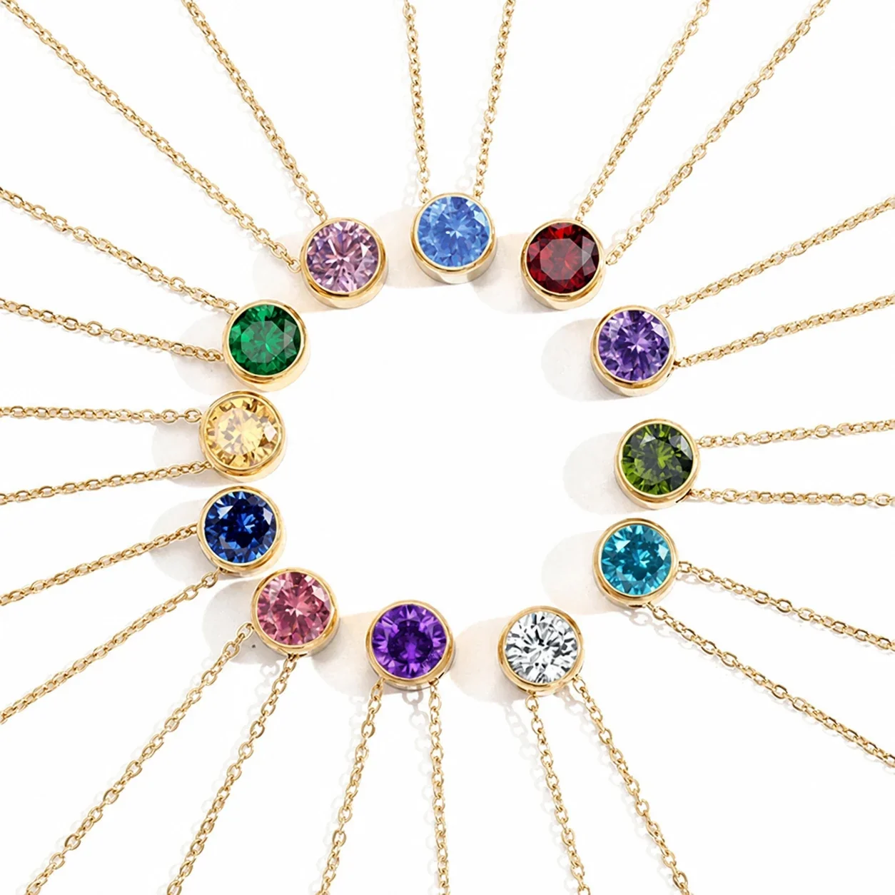 Radiant 18K Gold-Plated Bezel Round CZ Pendant Necklace