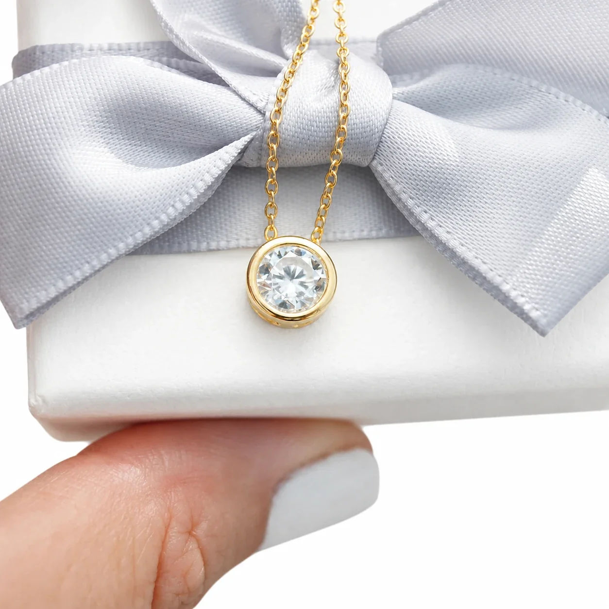 Radiant 18K Gold-Plated Bezel Round CZ Pendant Necklace