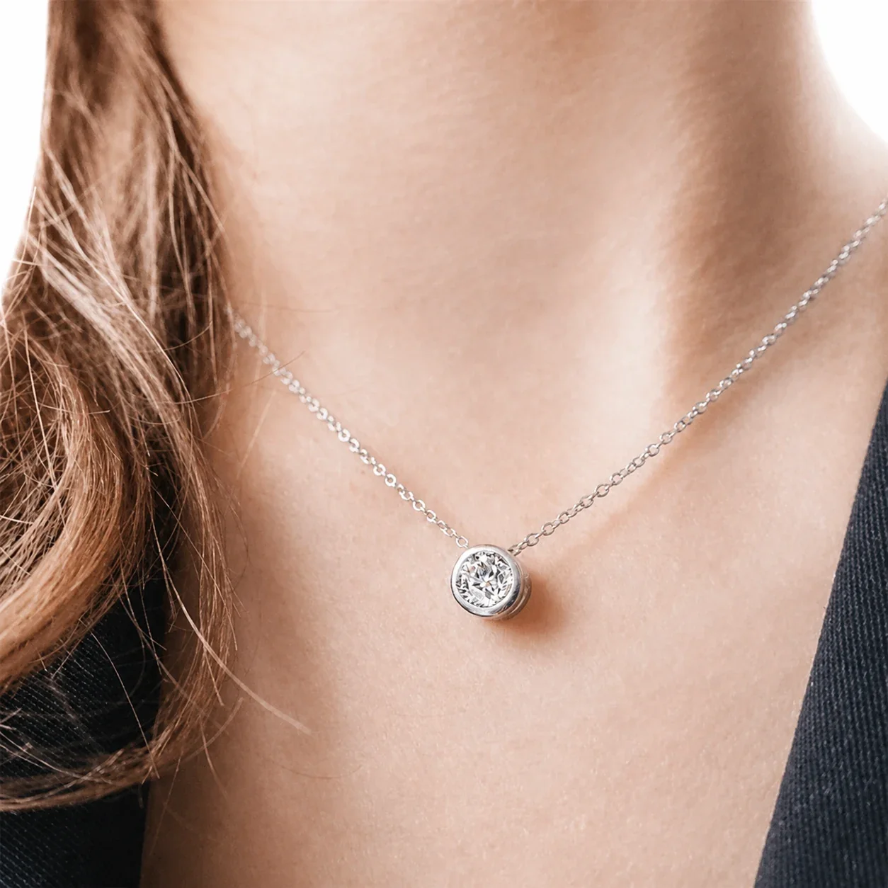 Radiant 18K Gold-Plated Bezel Round CZ Pendant Necklace