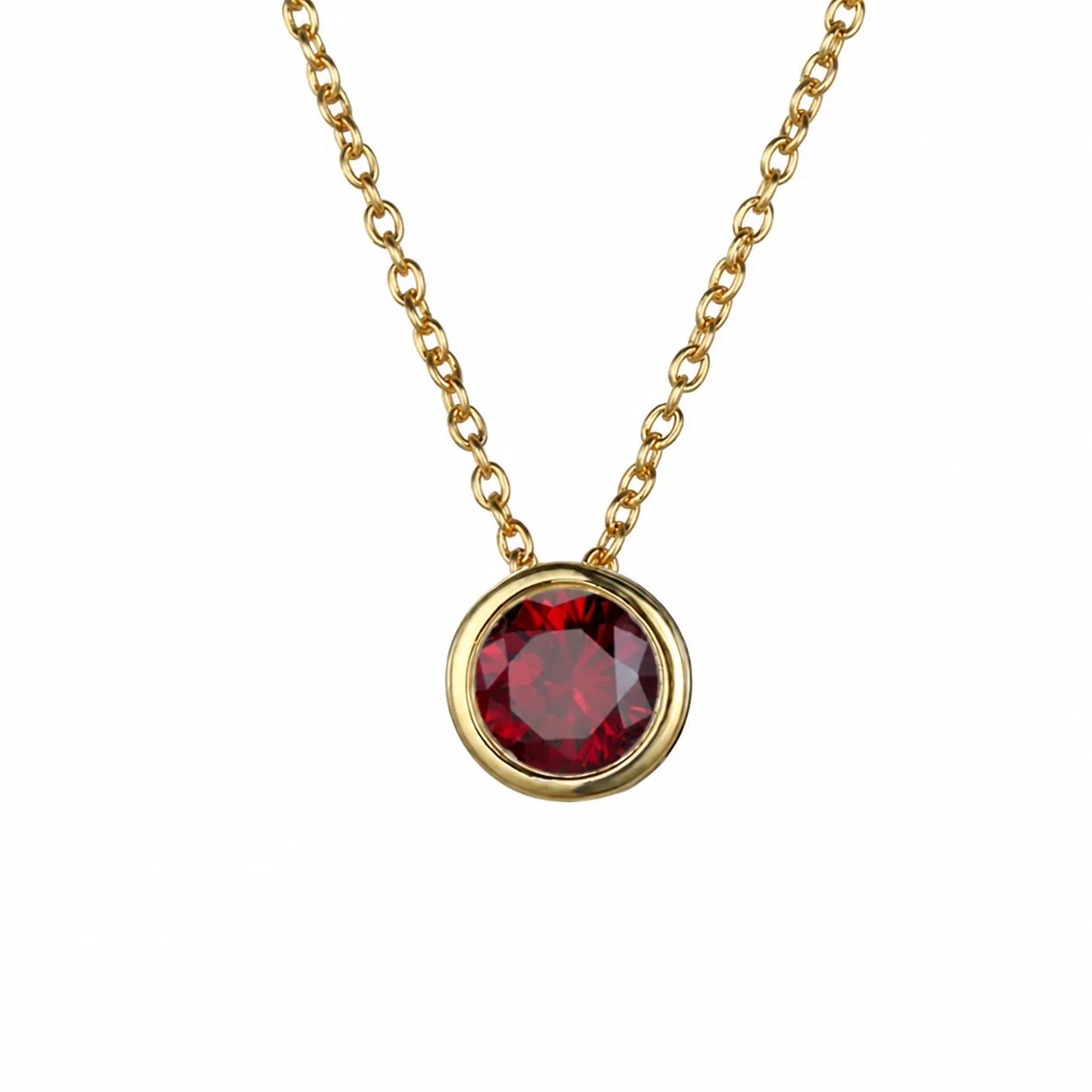 Radiant 18K Gold-Plated Bezel Round CZ Pendant Necklace - White