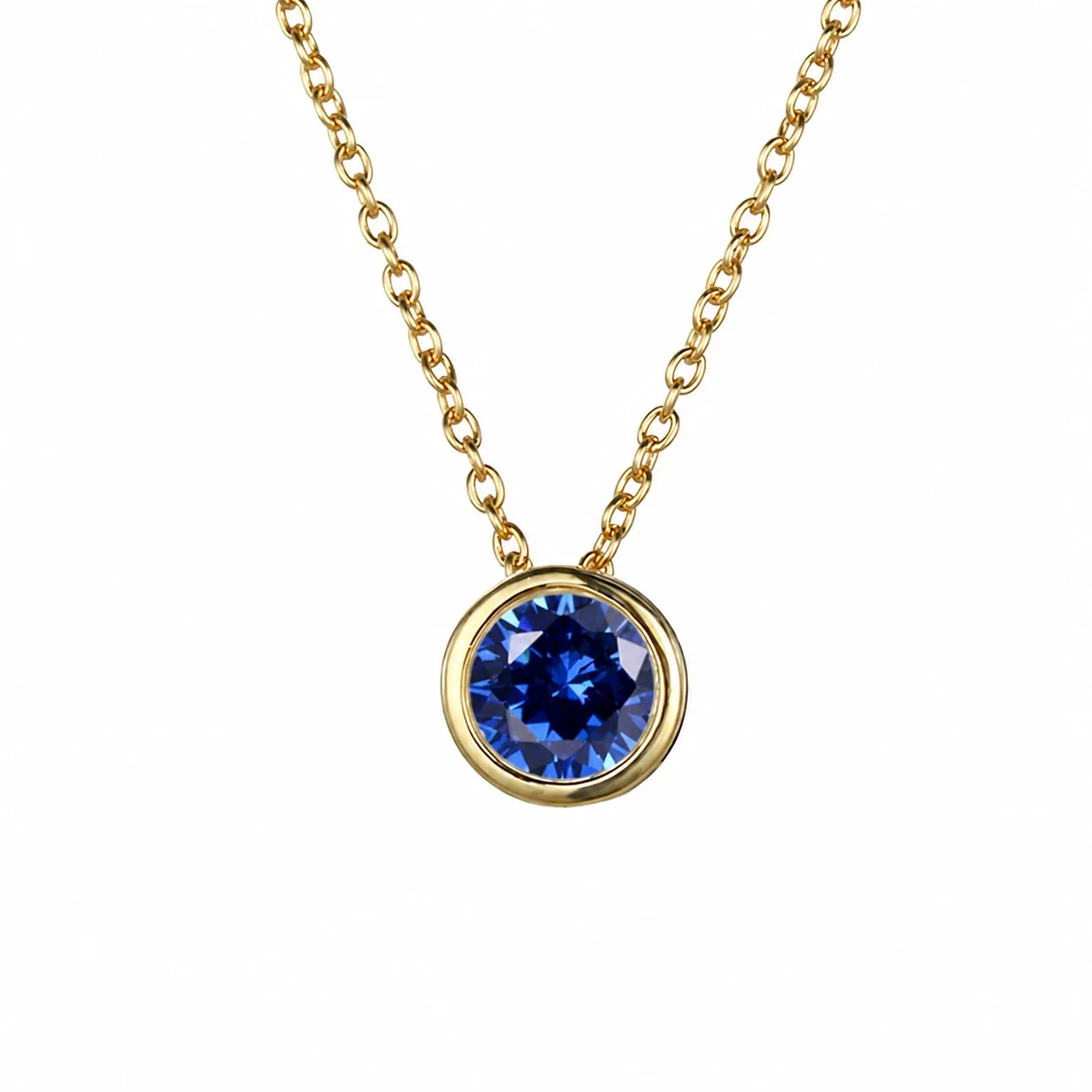 Radiant 18K Gold-Plated Bezel Round CZ Pendant Necklace - Royal Blue