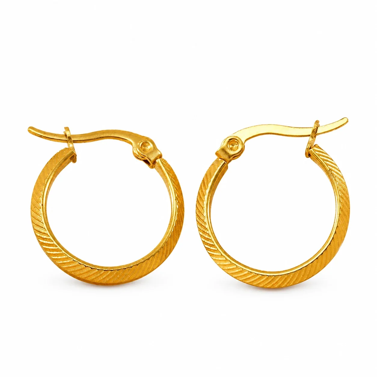Sleek Gold-Plated Stainless Steel Ribbed Latch Hoop Earrings