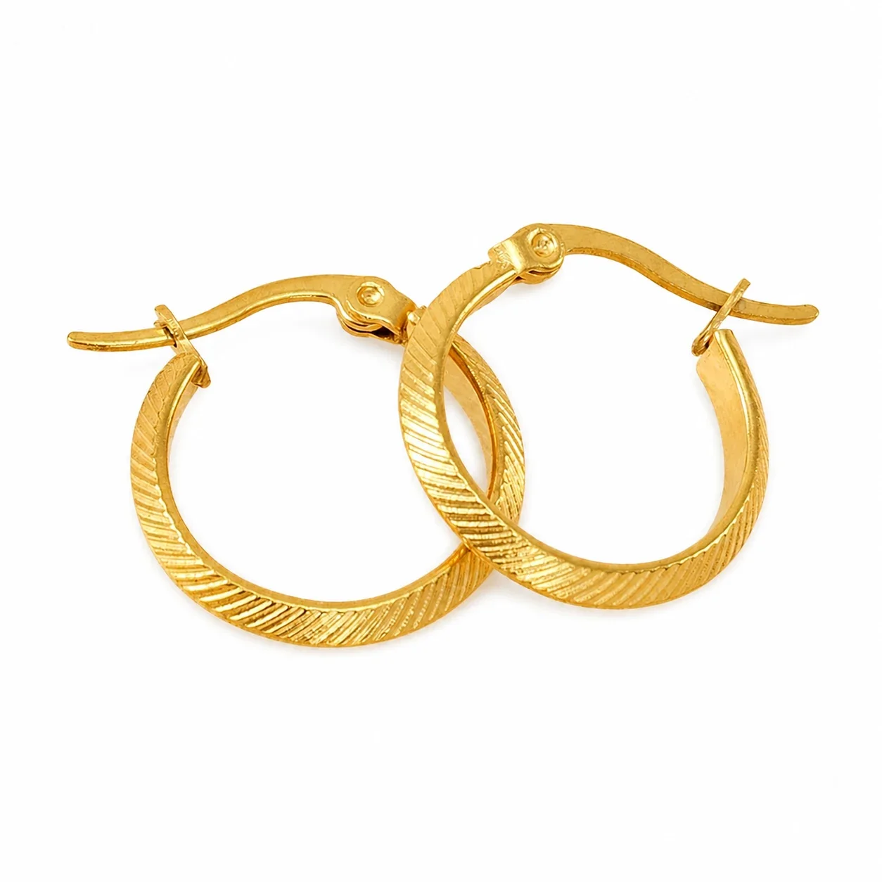 Sleek Gold-Plated Stainless Steel Ribbed Latch Hoop Earrings