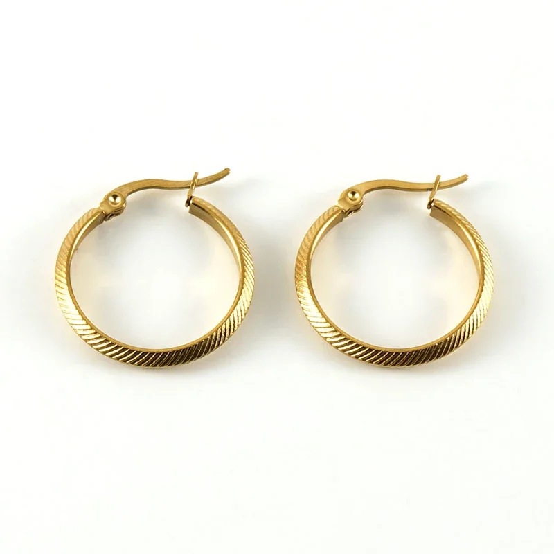 Sleek Gold-Plated Stainless Steel Ribbed Latch Hoop Earrings