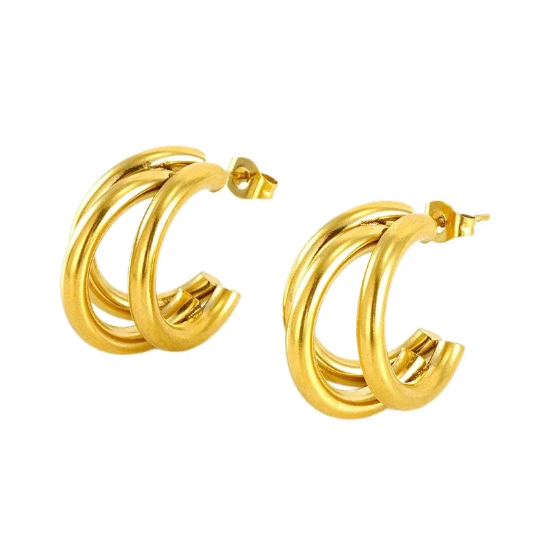Sculptural Stainless Steel Triple C Hoop Earrings