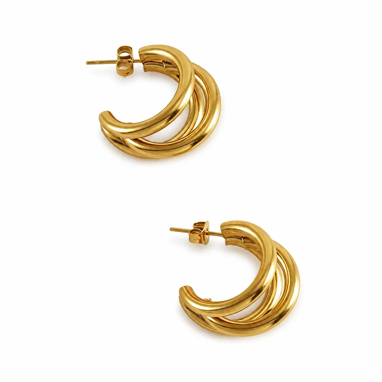 Sculptural Stainless Steel Triple C Hoop Earrings