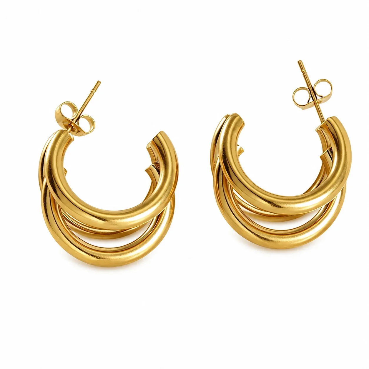 Sculptural Stainless Steel Triple C Hoop Earrings