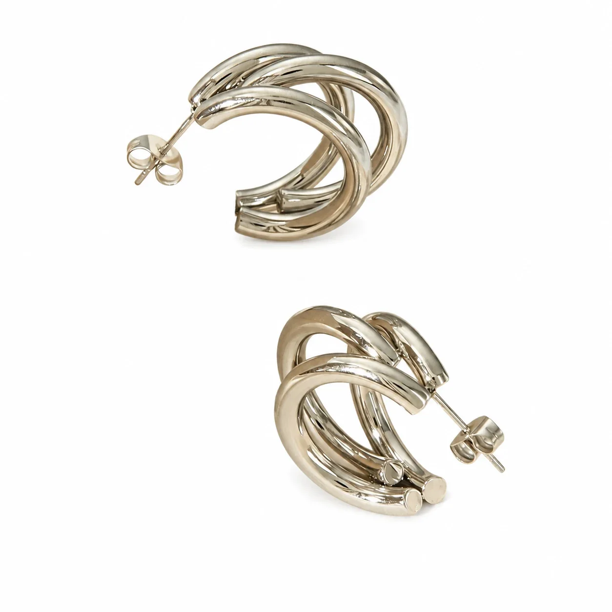 Sculptural Stainless Steel Triple C Hoop Earrings