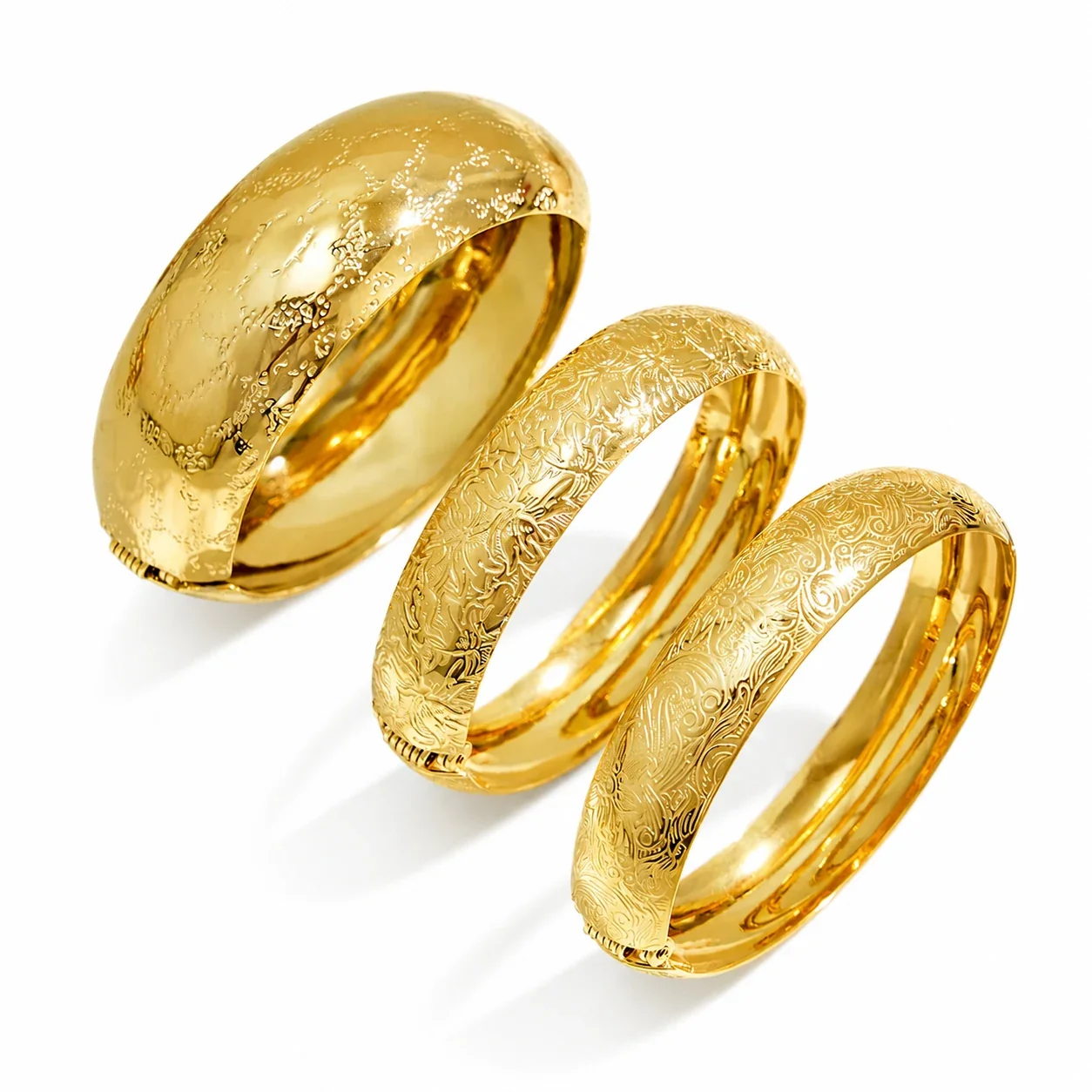 Ornate 316L Floral Engraved Dome Hinged Bangle