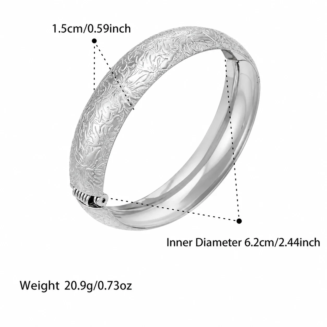 Ornate 316L Floral Engraved Dome Hinged Bangle - Silver Pattern C