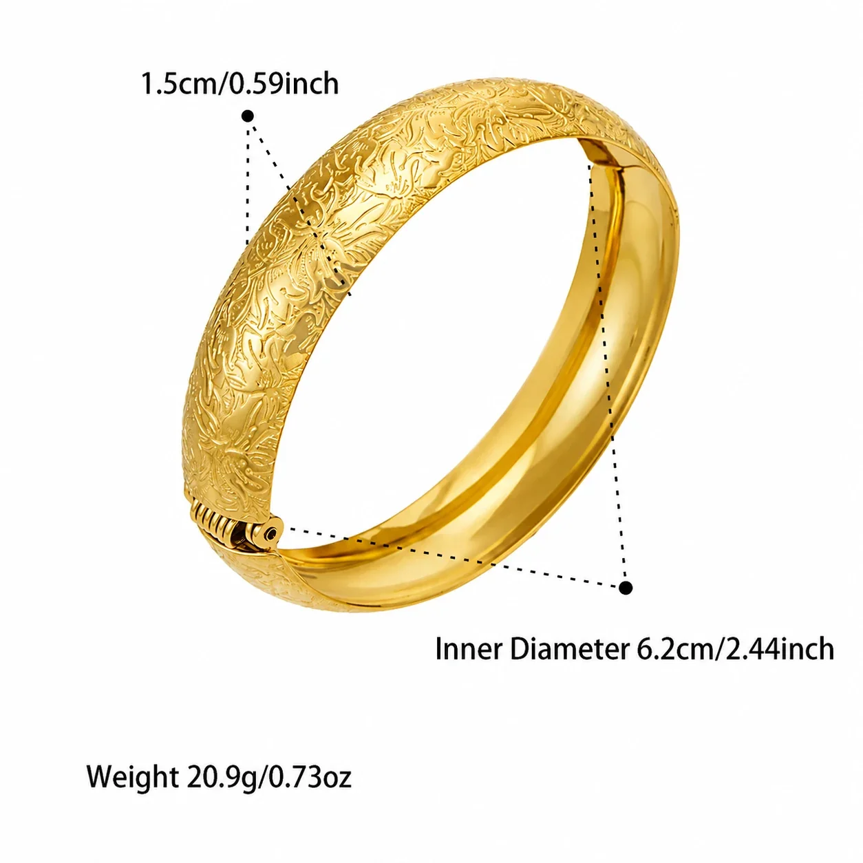Ornate 316L Floral Engraved Dome Hinged Bangle - Gold Pattern C