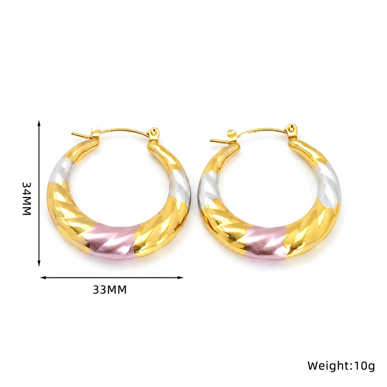 Bold Stainless Steel Tri-Tone Ribbed Hoop Earrings - Tri-Tone Ribbed Small Hoop