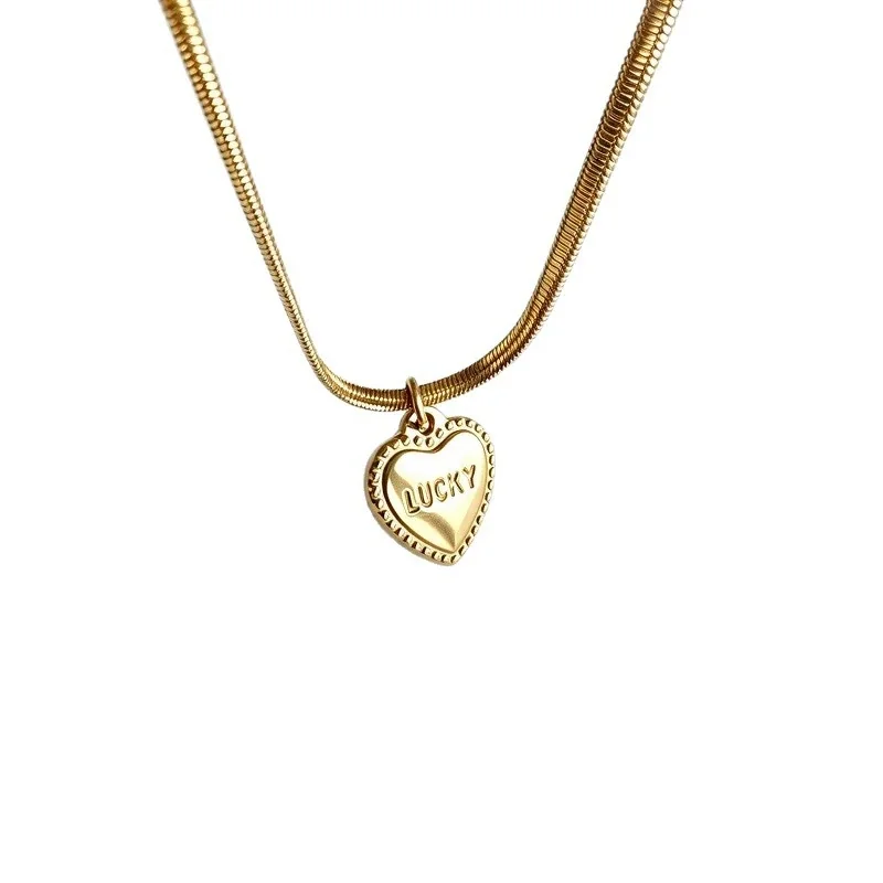 Halskette Herz-Lucky-Anhänger Schlangenkette 316 Edelstahl Gold PVD