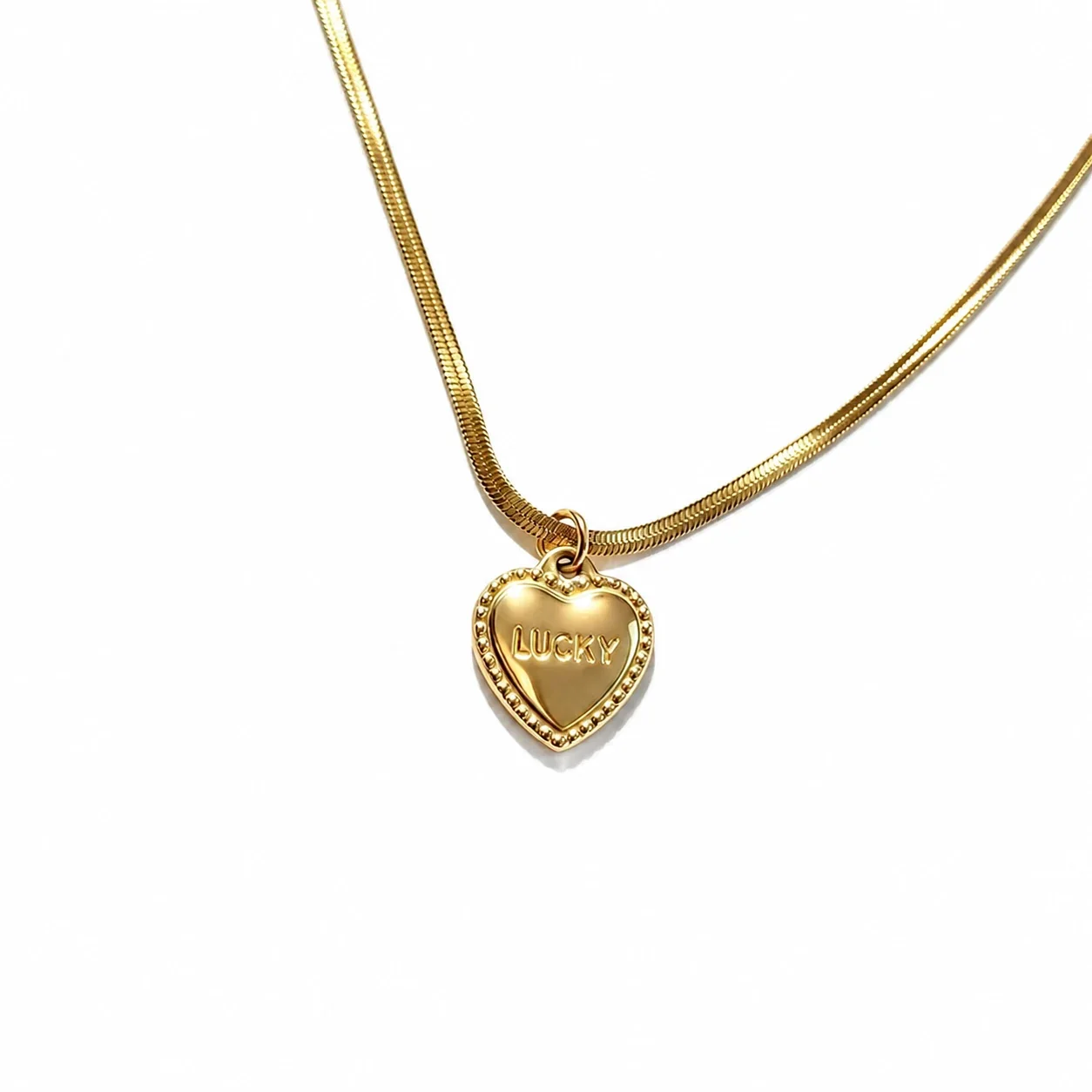 Produktfoto: Halskette Herz-Lucky-Anhänger Schlangenkette 316 Edelstahl Gold PVD
