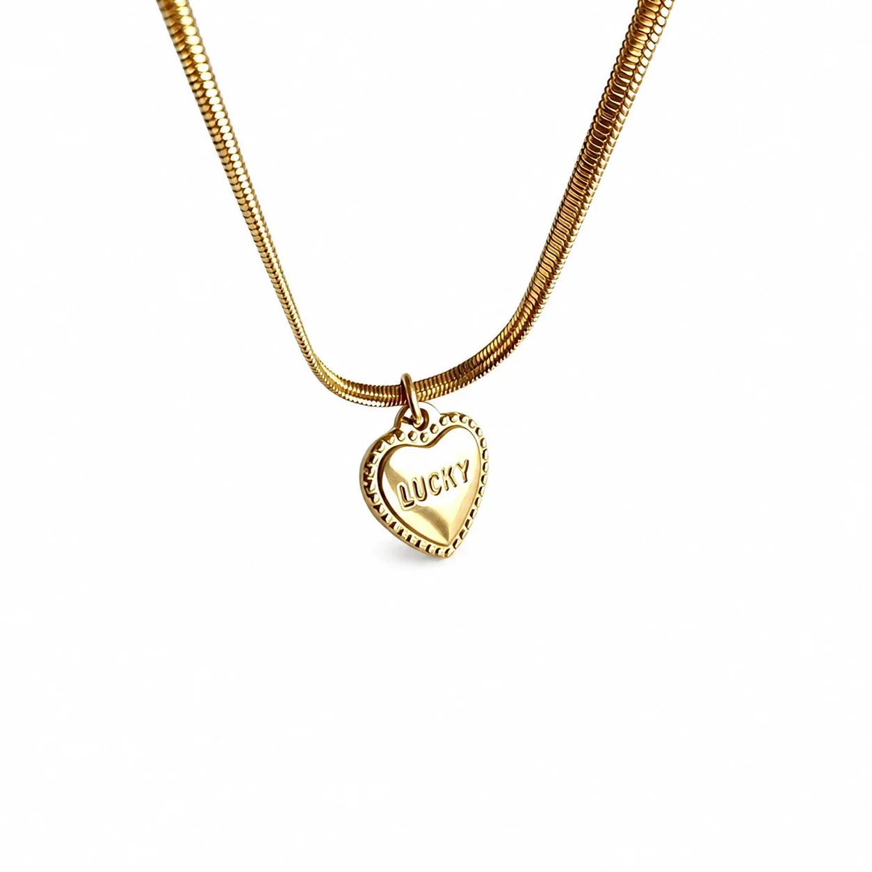Produktfoto: Halskette Herz-Lucky-Anhänger Schlangenkette 316 Edelstahl Gold PVD