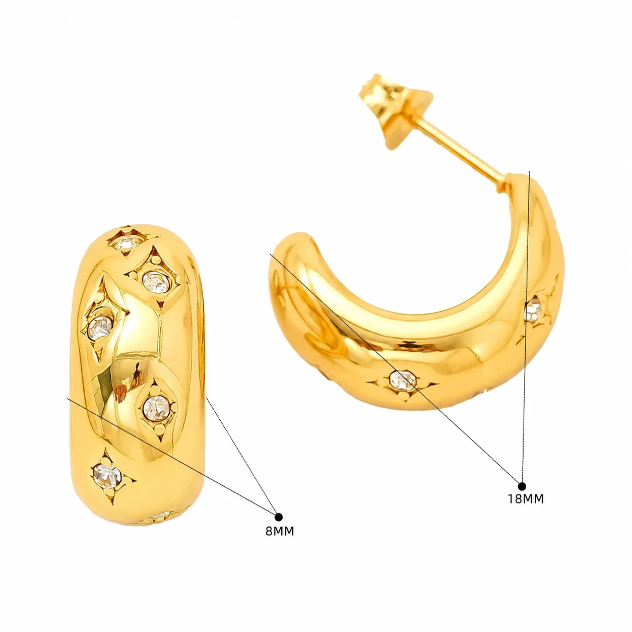 Bold Gold-Tone Pavé Lattice & Star Dome Hoop Earrings - Gold Star Dome