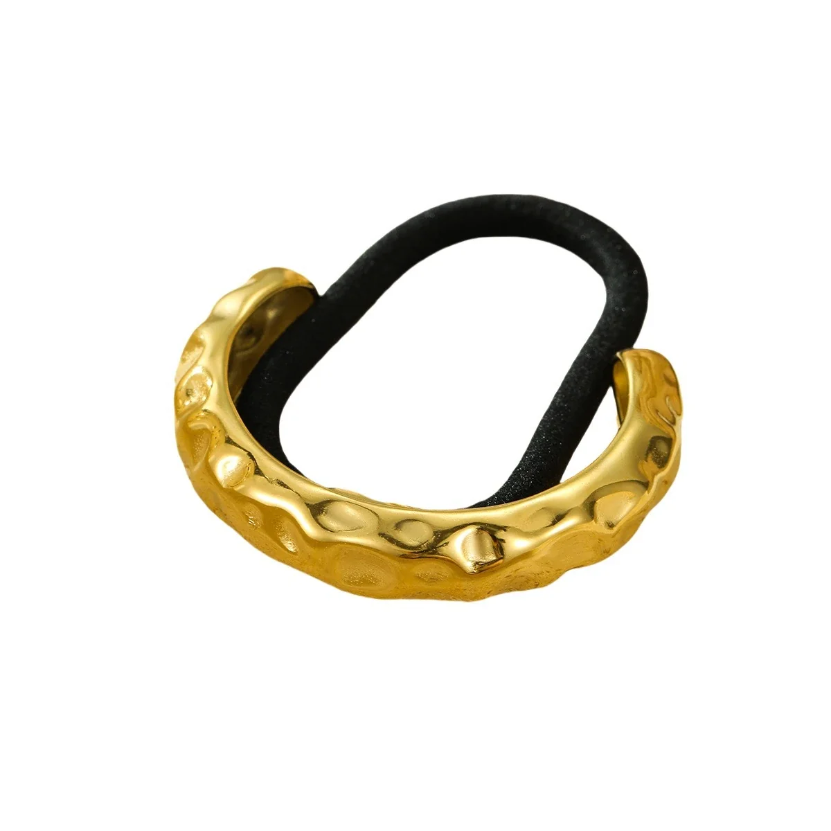 Ponytail Holder with Textured Curved Bar Gold-Plated Steel