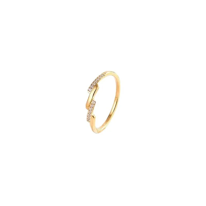 Ring with Alternating Pavé Bars in Gold-Plated Stainless Steel