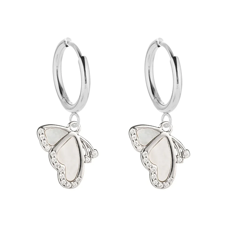Pavé Charm 316 Stainless Steel Hinged Hoop Earrings