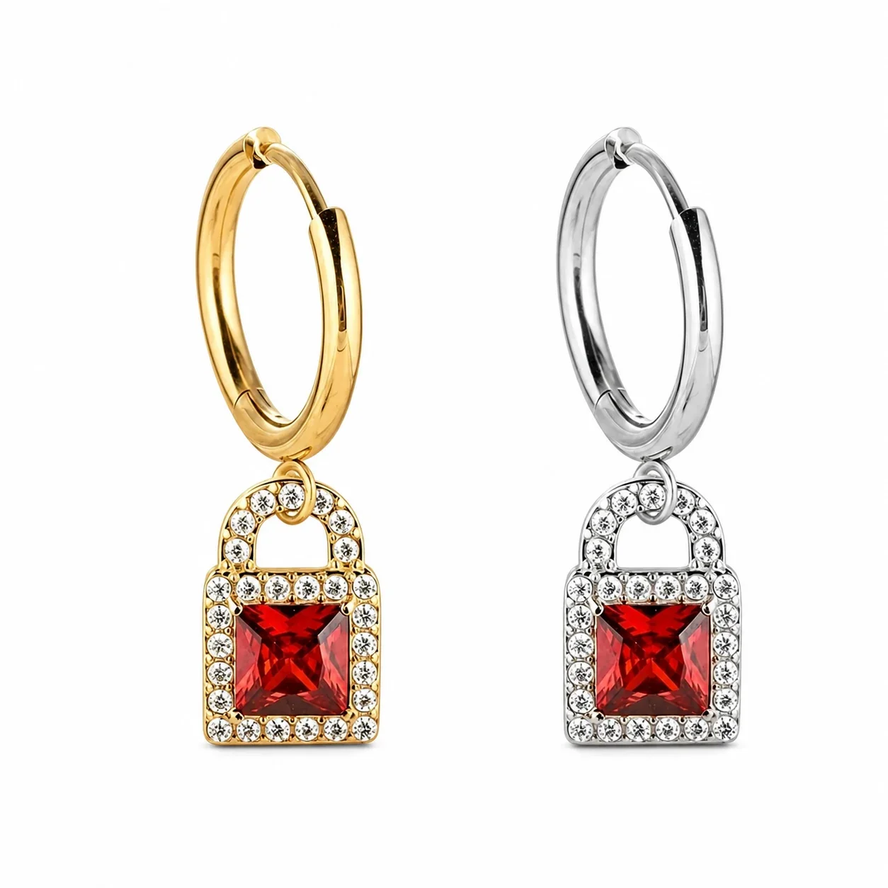 Polished 316 Stainless Steel Charm Hoop Earrings