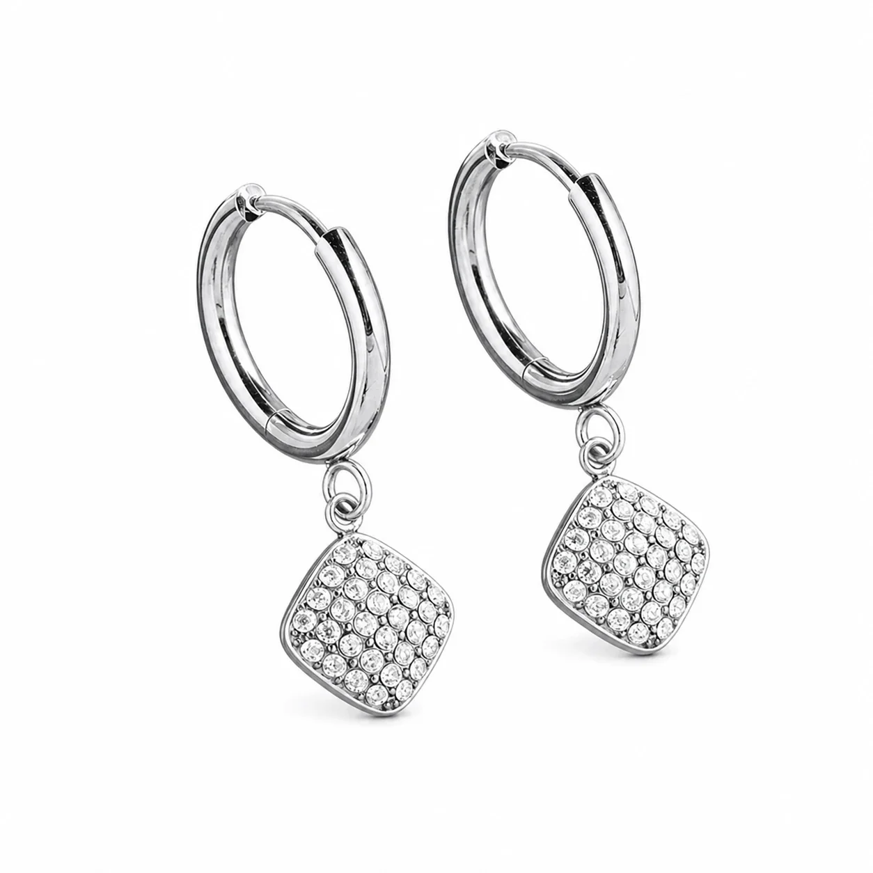 Polished 316 Stainless Steel Charm Hoop Earrings