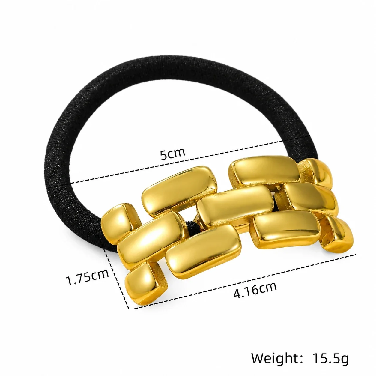Hair Tie with Gold-Plated Brick-Link Bar, Stainless Steel