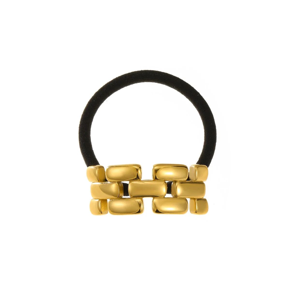 Hair Tie with Gold-Plated Brick-Link Bar, Stainless Steel