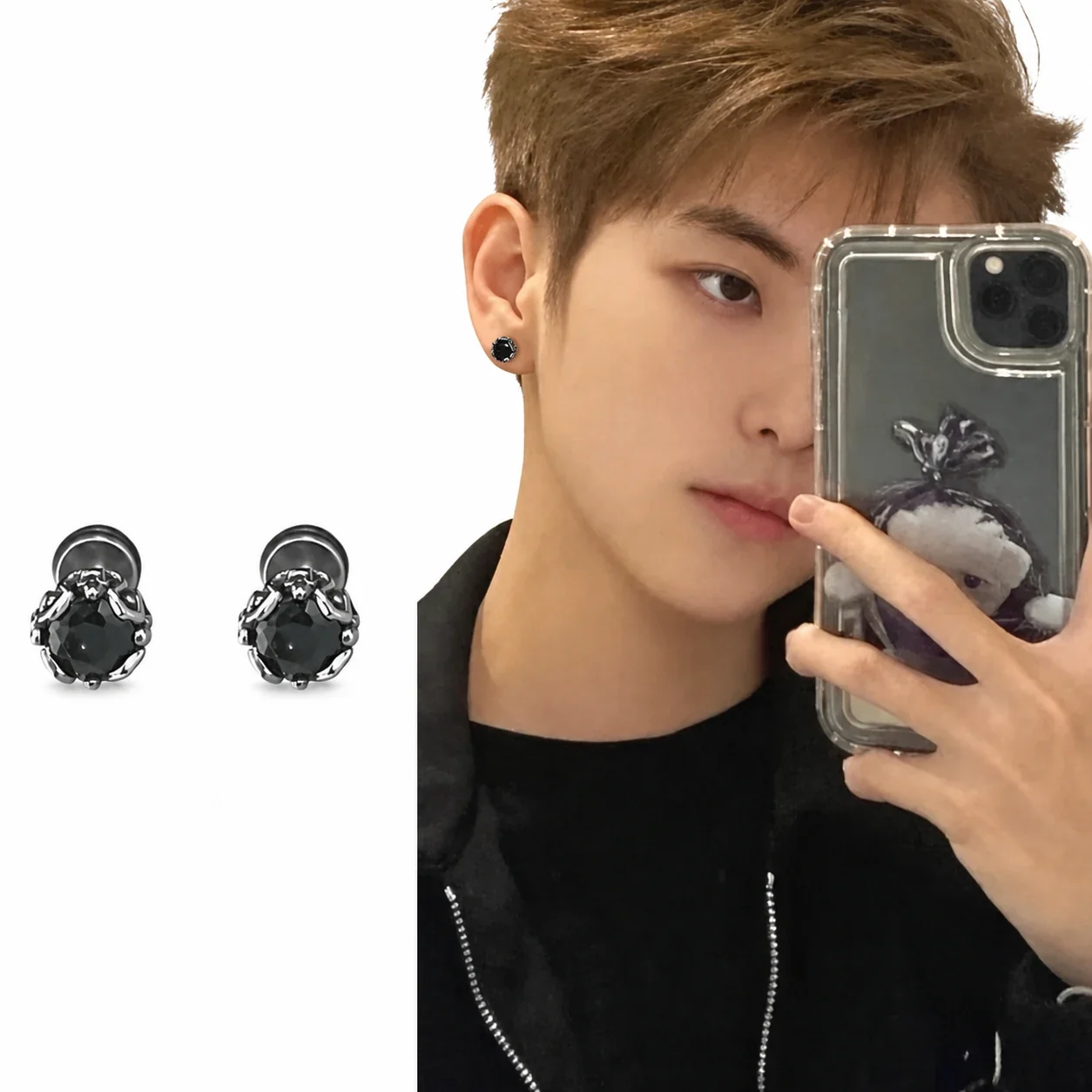 Edgy Stainless Steel Crown-Set Crystal Stud Earrings