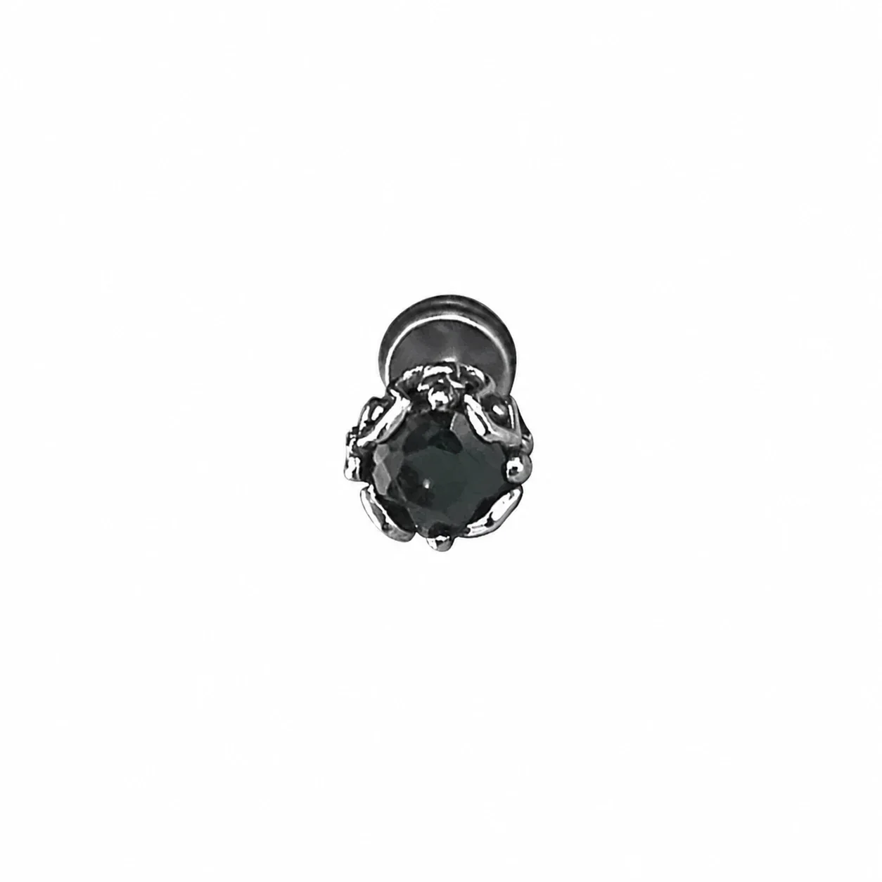 Edgy Stainless Steel Crown-Set Crystal Stud Earrings - Black Crystal