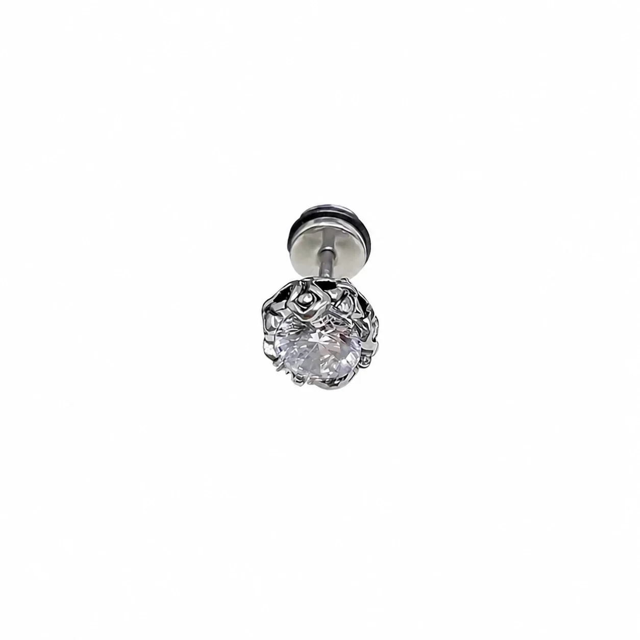 Edgy Stainless Steel Crown-Set Crystal Stud Earrings - Clear Crystal