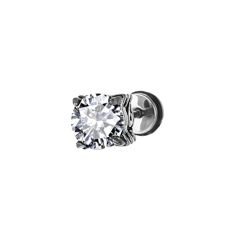Edgy Stainless Steel Crown-Set Crystal Stud Earrings - White Square