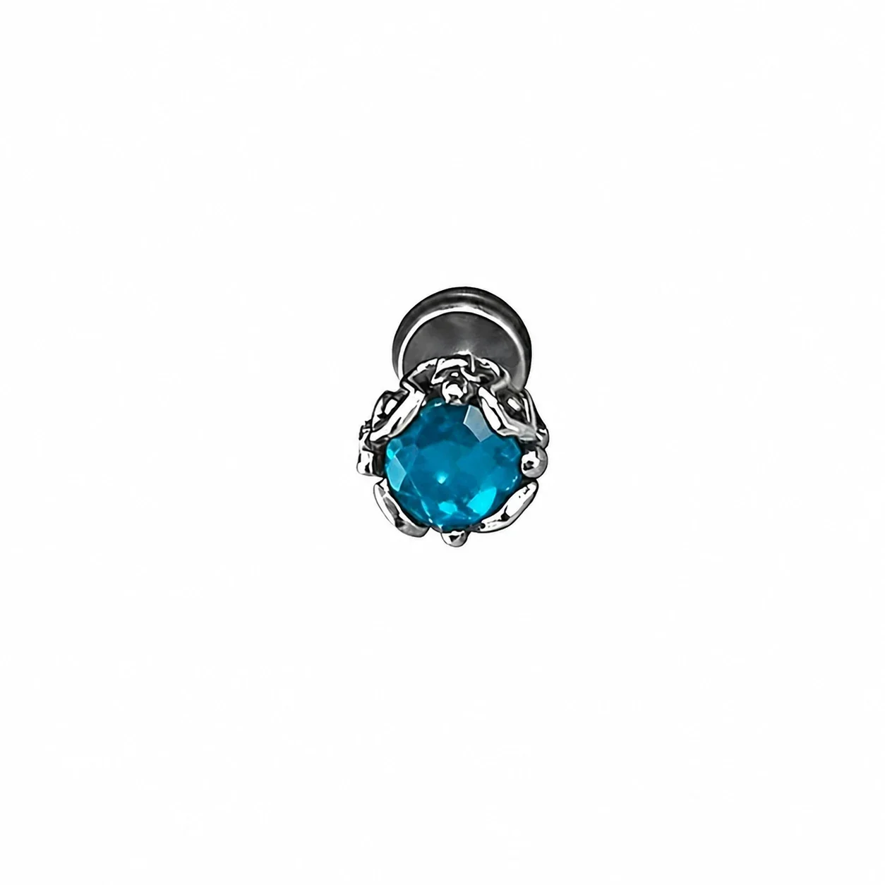 Edgy Stainless Steel Crown-Set Crystal Stud Earrings - Blue Crystal