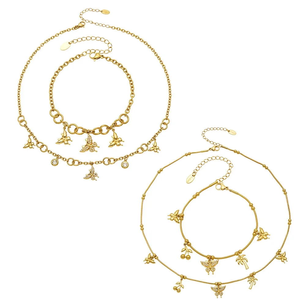 Tropical Butterfly Multi-Charm 316 Stainless Steel PVD Jewelry Set