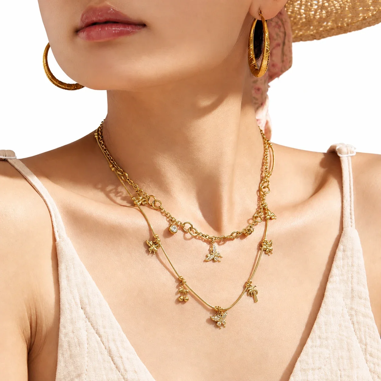 Foto del producto: Set de Joyas de Acero Inoxidable 316 con Múltiples Colgantes de Mariposa Tropical - PVD