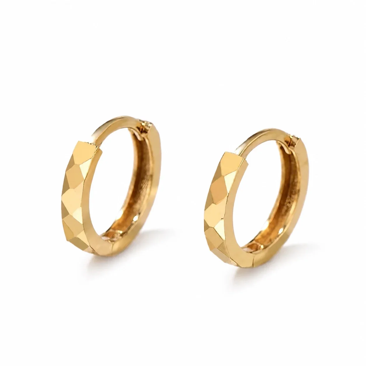 Sculpted Stainless Steel Faceted Hinged Huggie Hoop Earrings