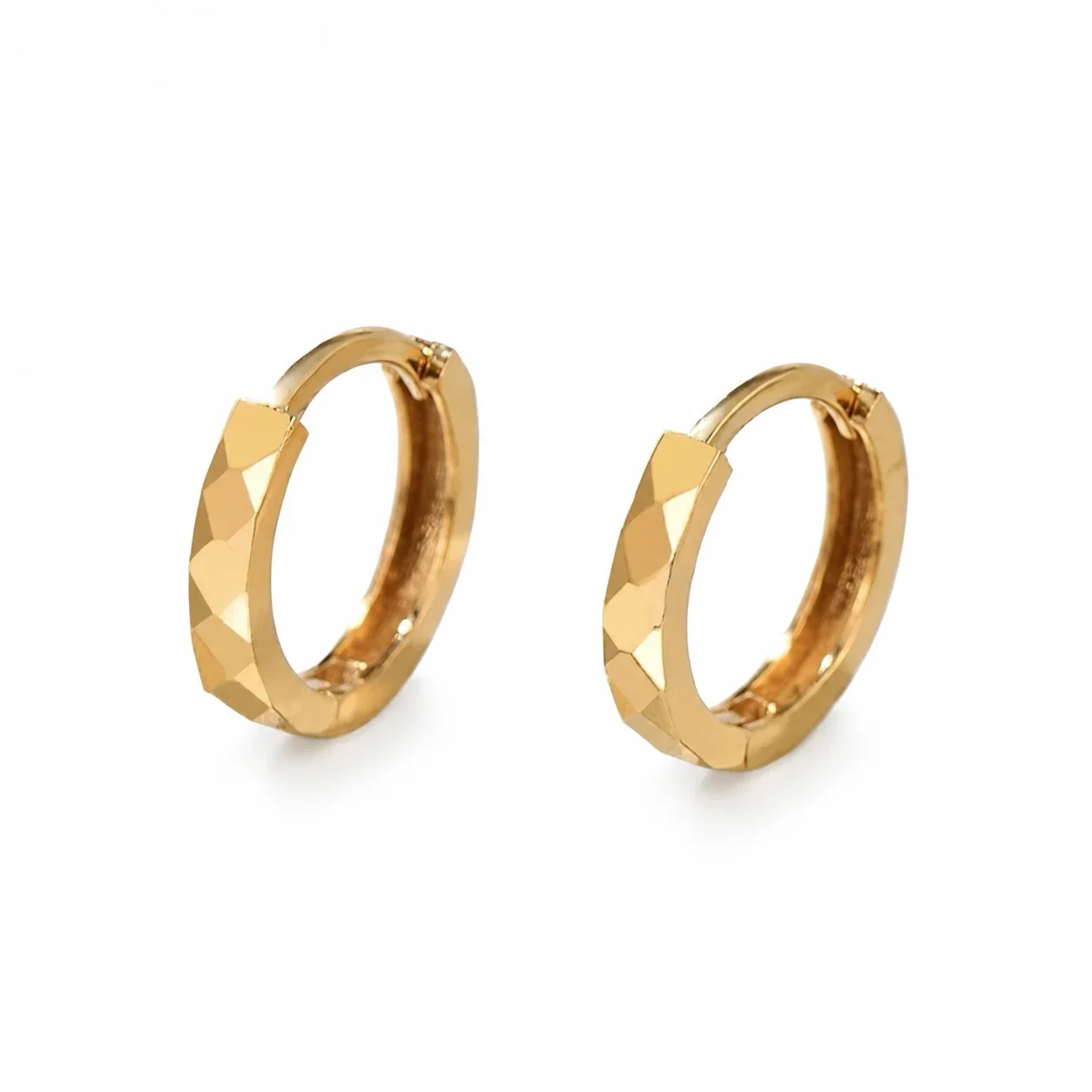 Sculpted Stainless Steel Faceted Hinged Huggie Hoop Earrings