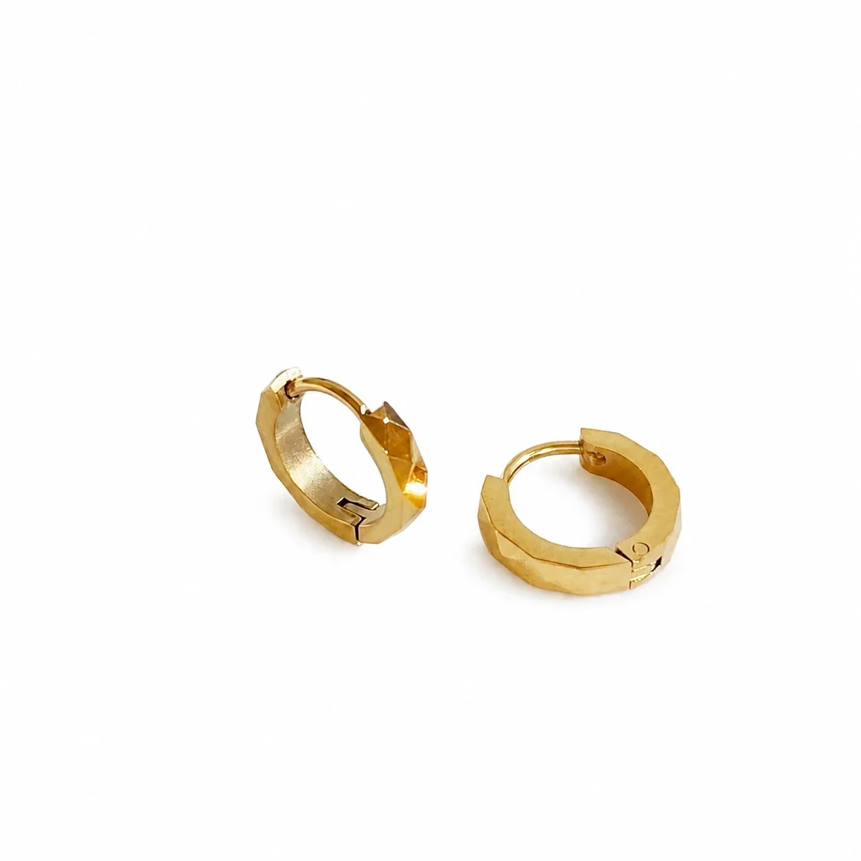 Sculpted Stainless Steel Faceted Hinged Huggie Hoop Earrings